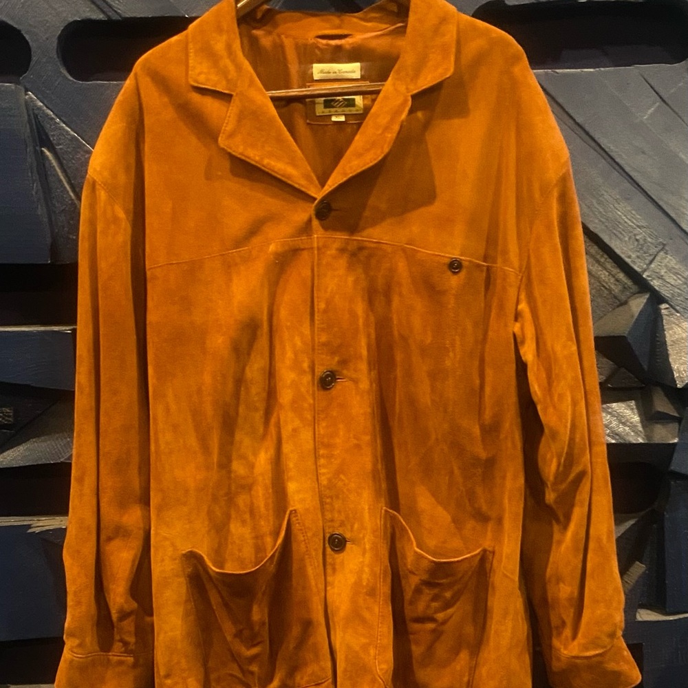 Vintage Joseph Abboud Men's Suede Shirt Jacket in Burnt Orange